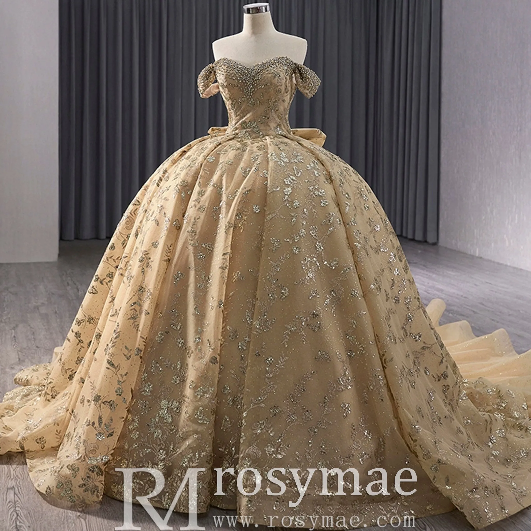 Gorgeous Sequin Basque Waist Wedding Gown Off Shoulder Quinceanera Dress