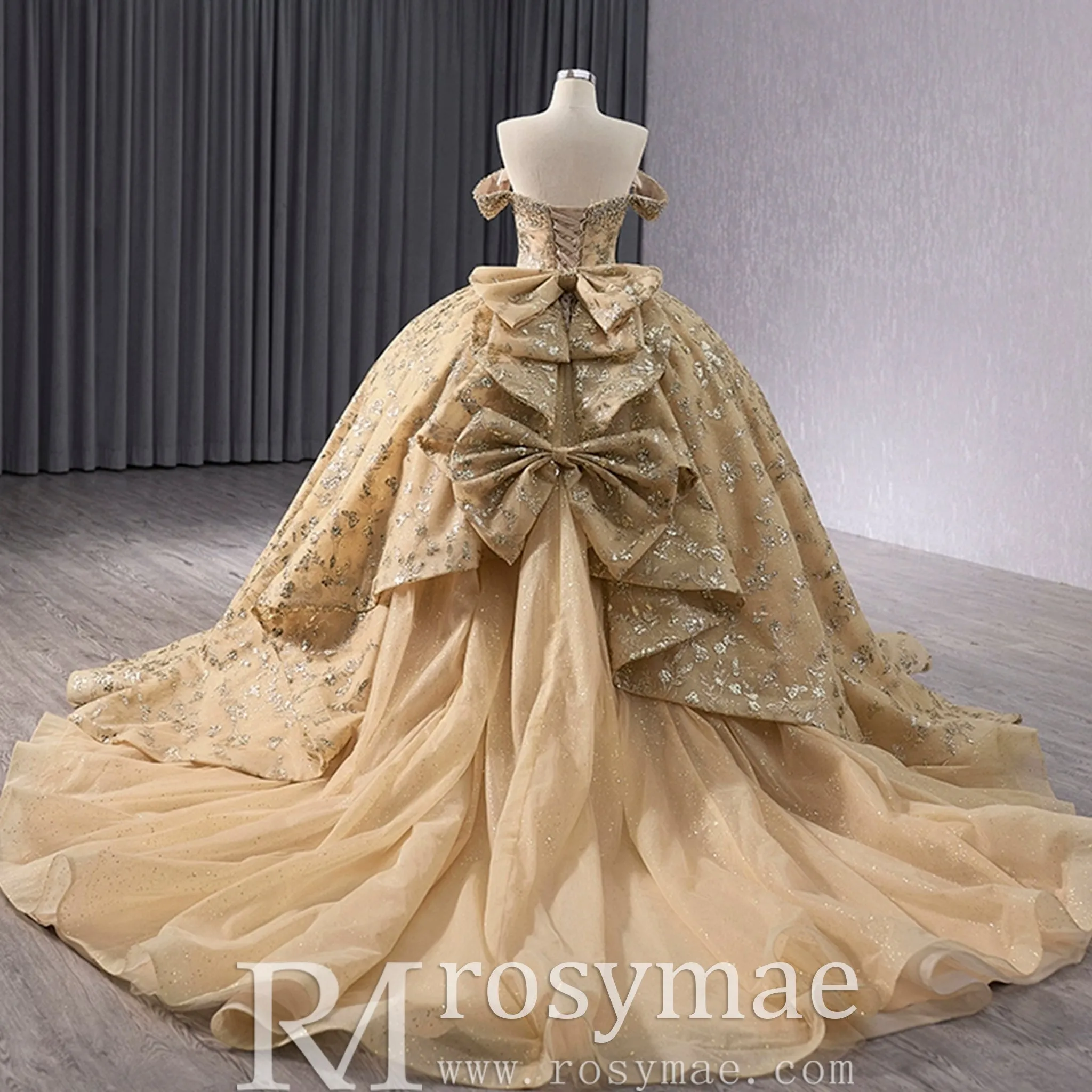 Gorgeous Sequin Basque Waist Wedding Gown Off Shoulder Quinceanera Dress