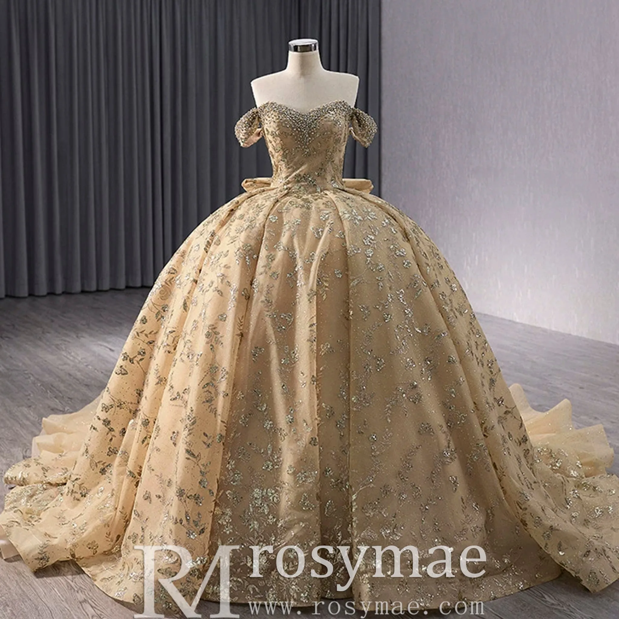 Gorgeous Sequin Basque Waist Wedding Gown Off Shoulder Quinceanera Dress