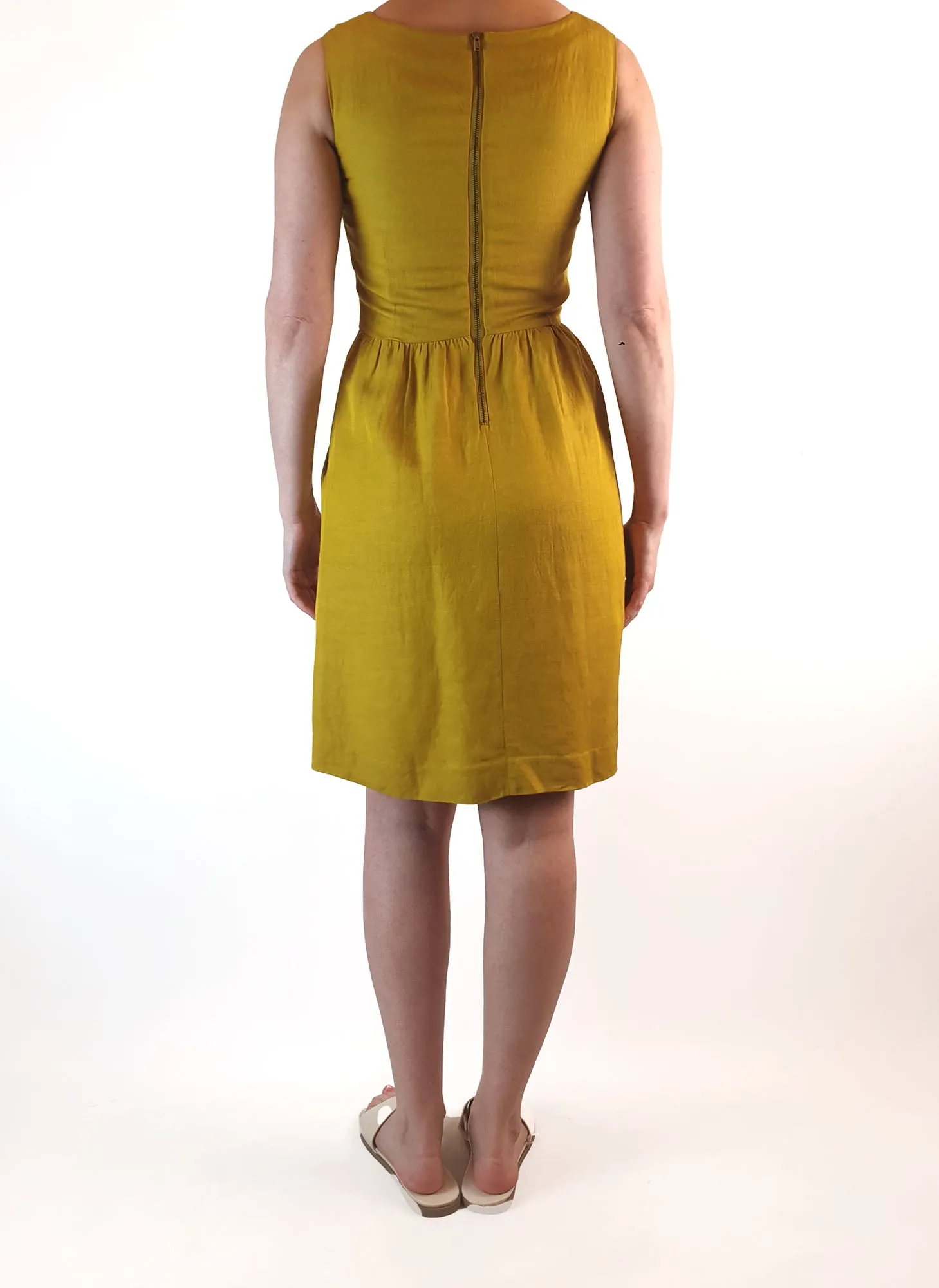 Gorman mustard linen mix sleeveless dress with pockets size 10 (tiny fit, best fits size 6)