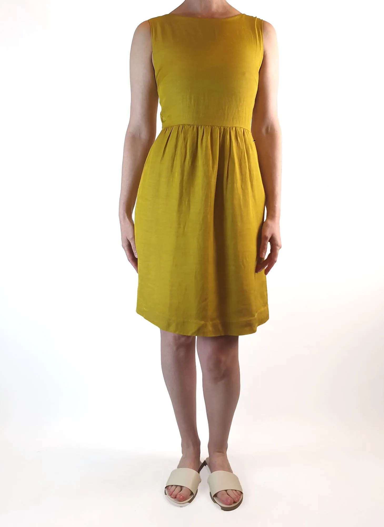 Gorman mustard linen mix sleeveless dress with pockets size 10 (tiny fit, best fits size 6)