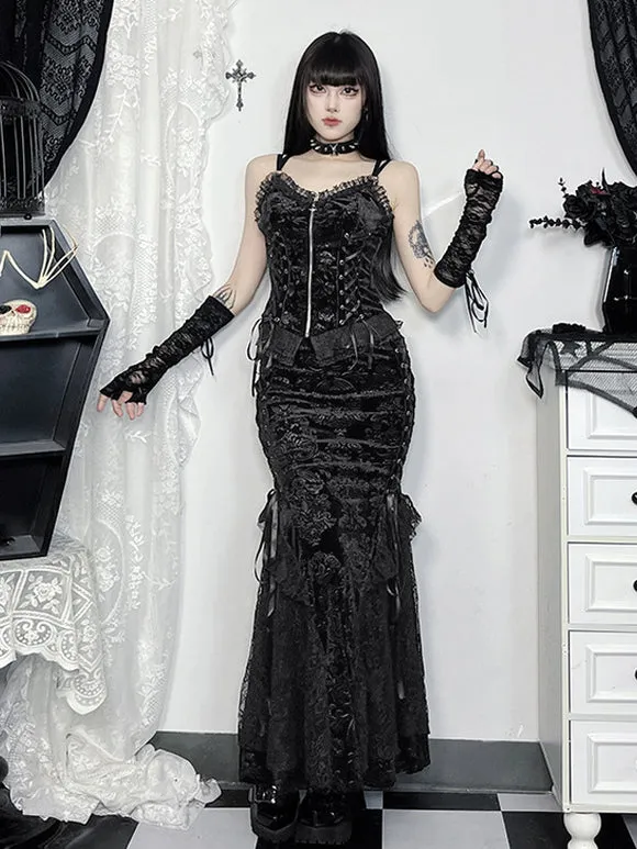 Gothic Lolita SK Lace Up Black Jacquard Romance Gothic Lolita Skirts