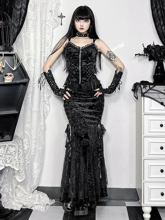 Gothic Lolita SK Lace Up Black Jacquard Romance Gothic Lolita Skirts