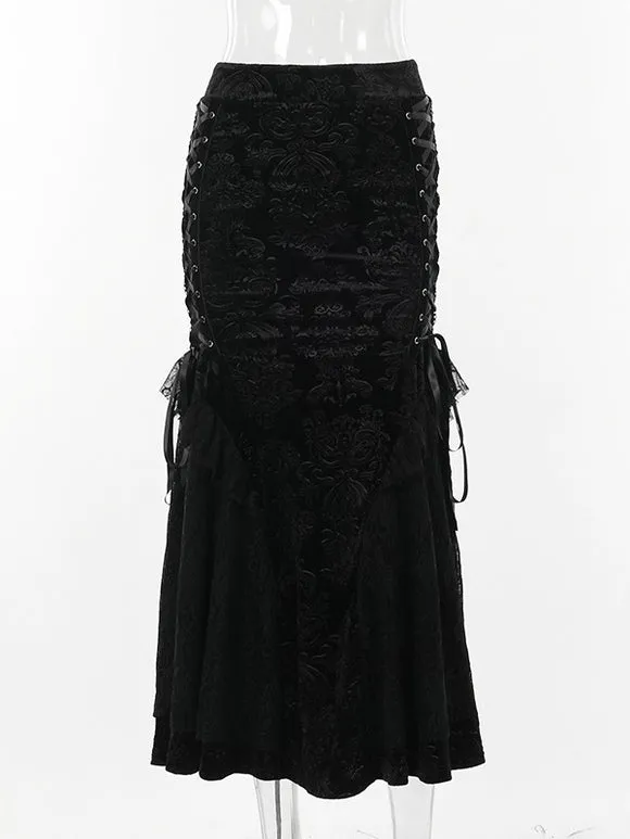 Gothic Lolita SK Lace Up Black Jacquard Romance Gothic Lolita Skirts