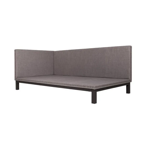 Grey Linen Fabric Upholstered Mid-Century Modern Daybed