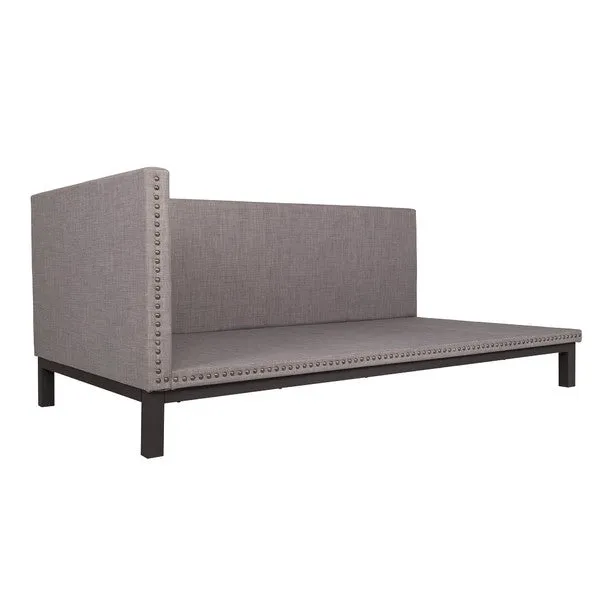 Grey Linen Fabric Upholstered Mid-Century Modern Daybed
