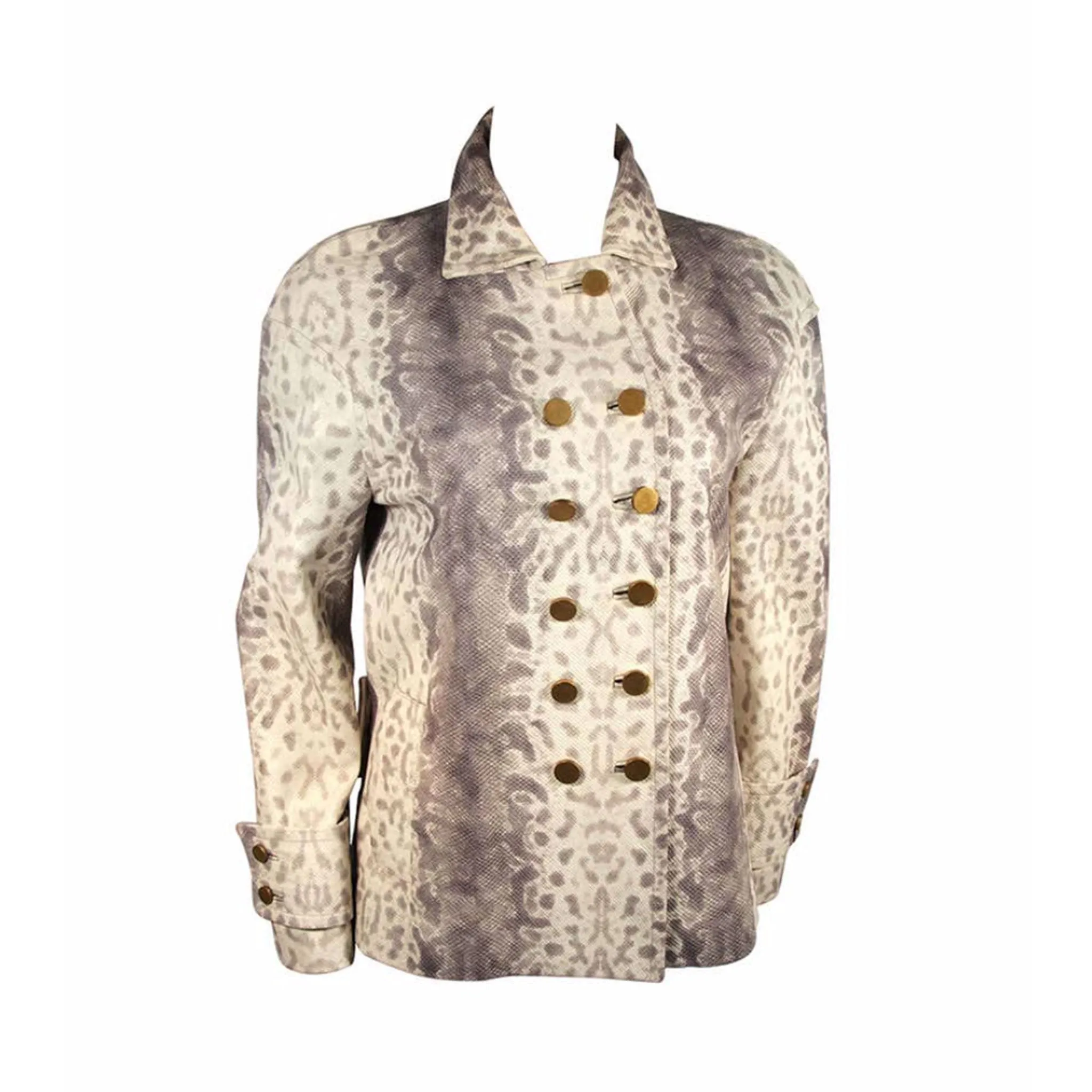 GUCCI Snake PrintLeather Double Breasted Button Front Jacket 38