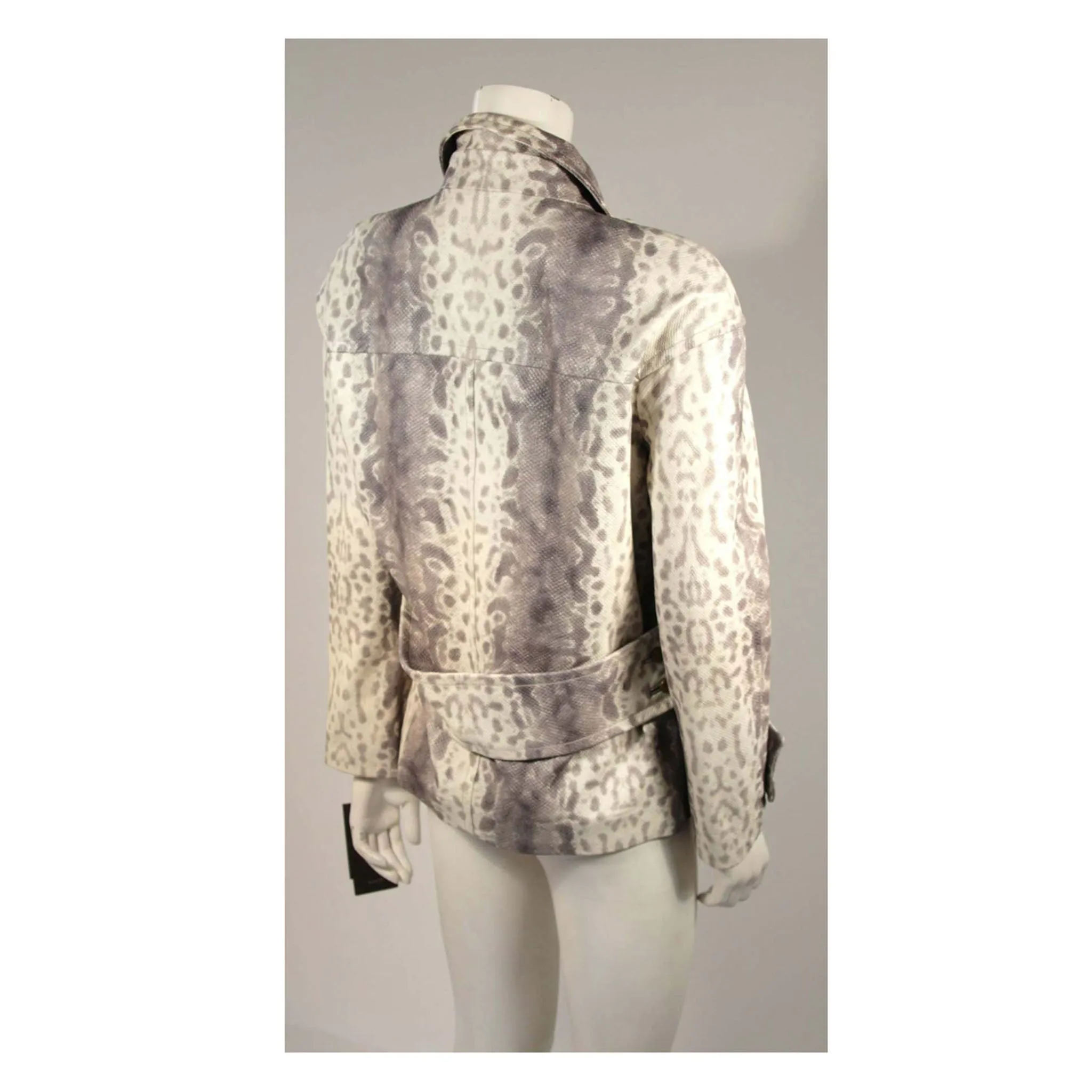 GUCCI Snake PrintLeather Double Breasted Button Front Jacket 38