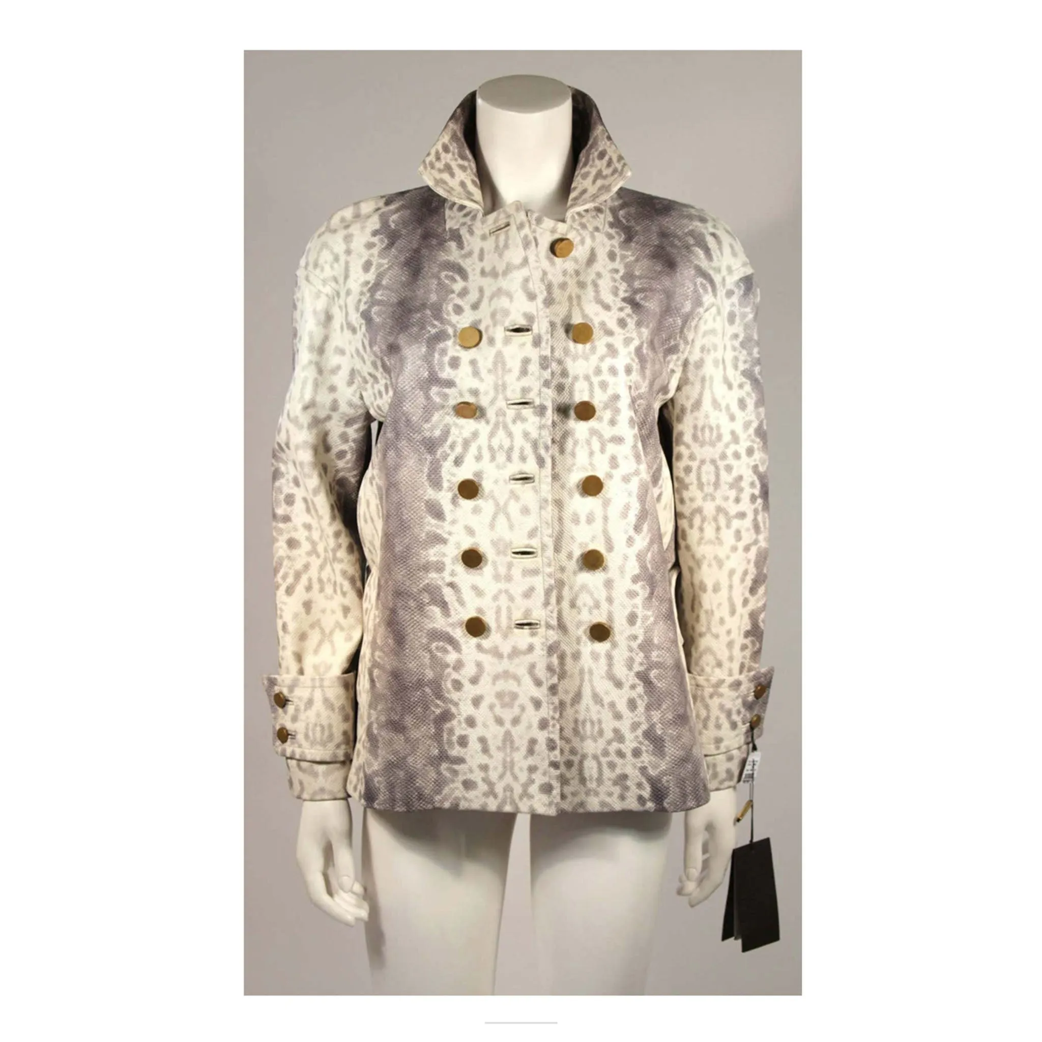 GUCCI Snake PrintLeather Double Breasted Button Front Jacket 38