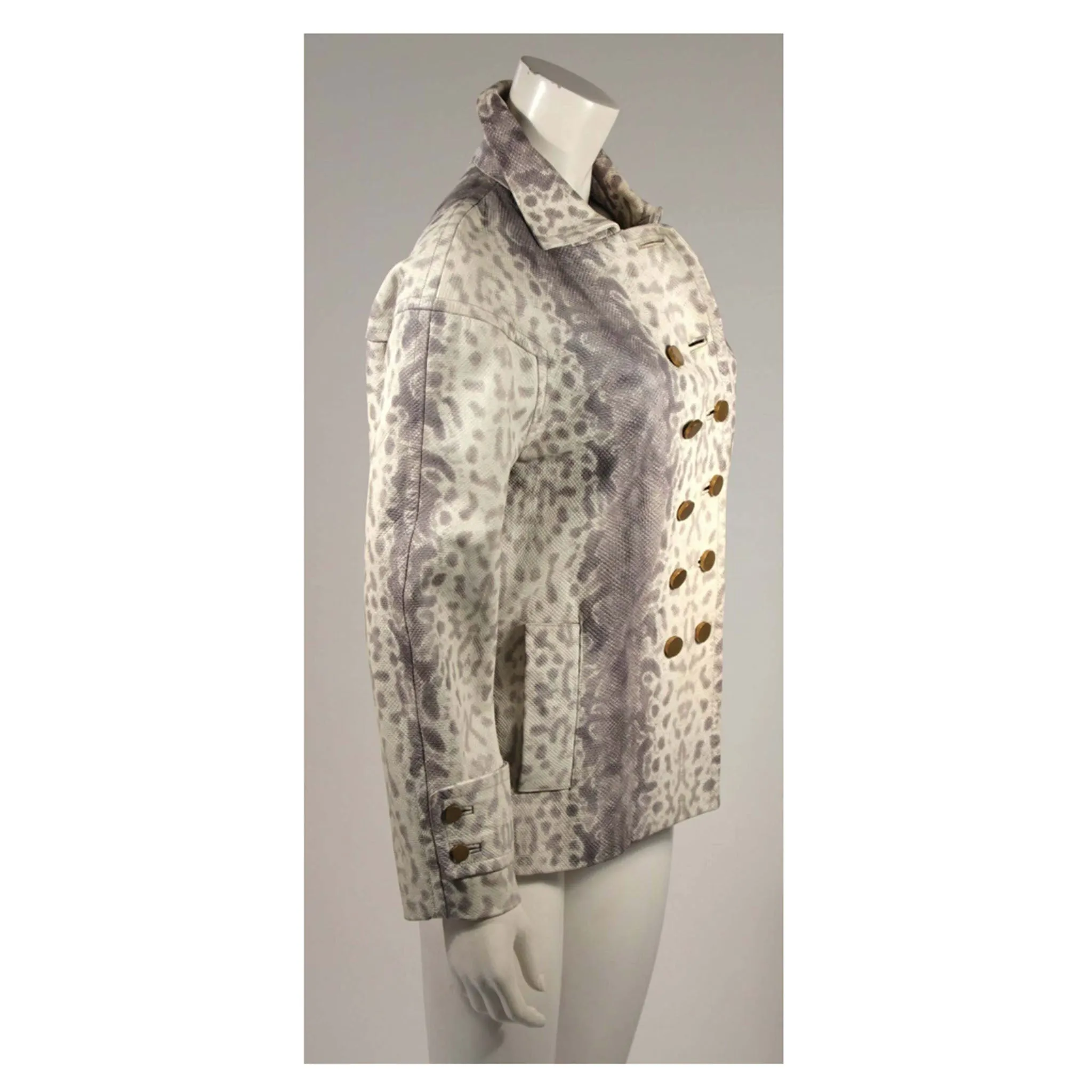 GUCCI Snake PrintLeather Double Breasted Button Front Jacket 38