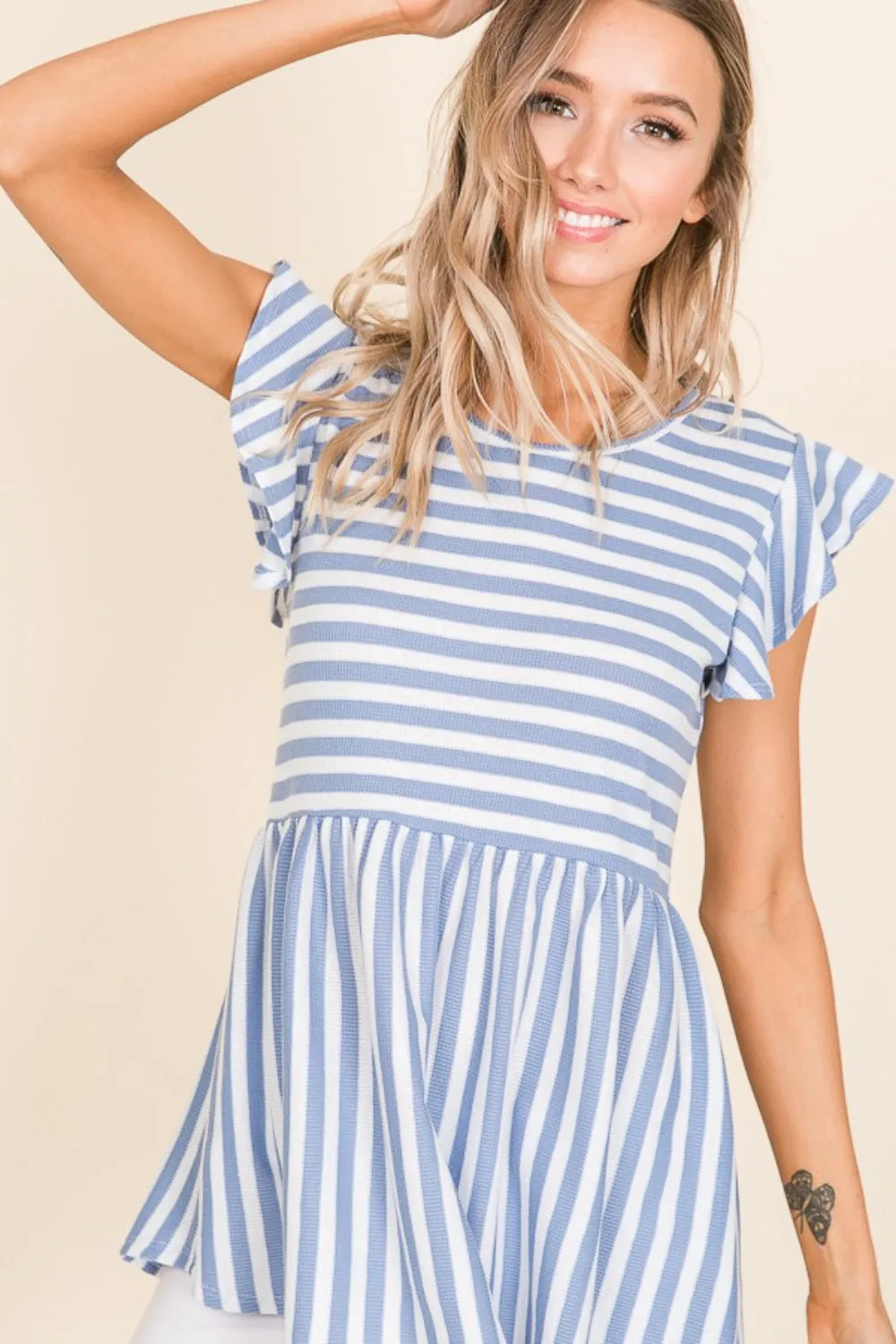 Hazel Blues® |  BOMBOM Striped Round Neck Blouse