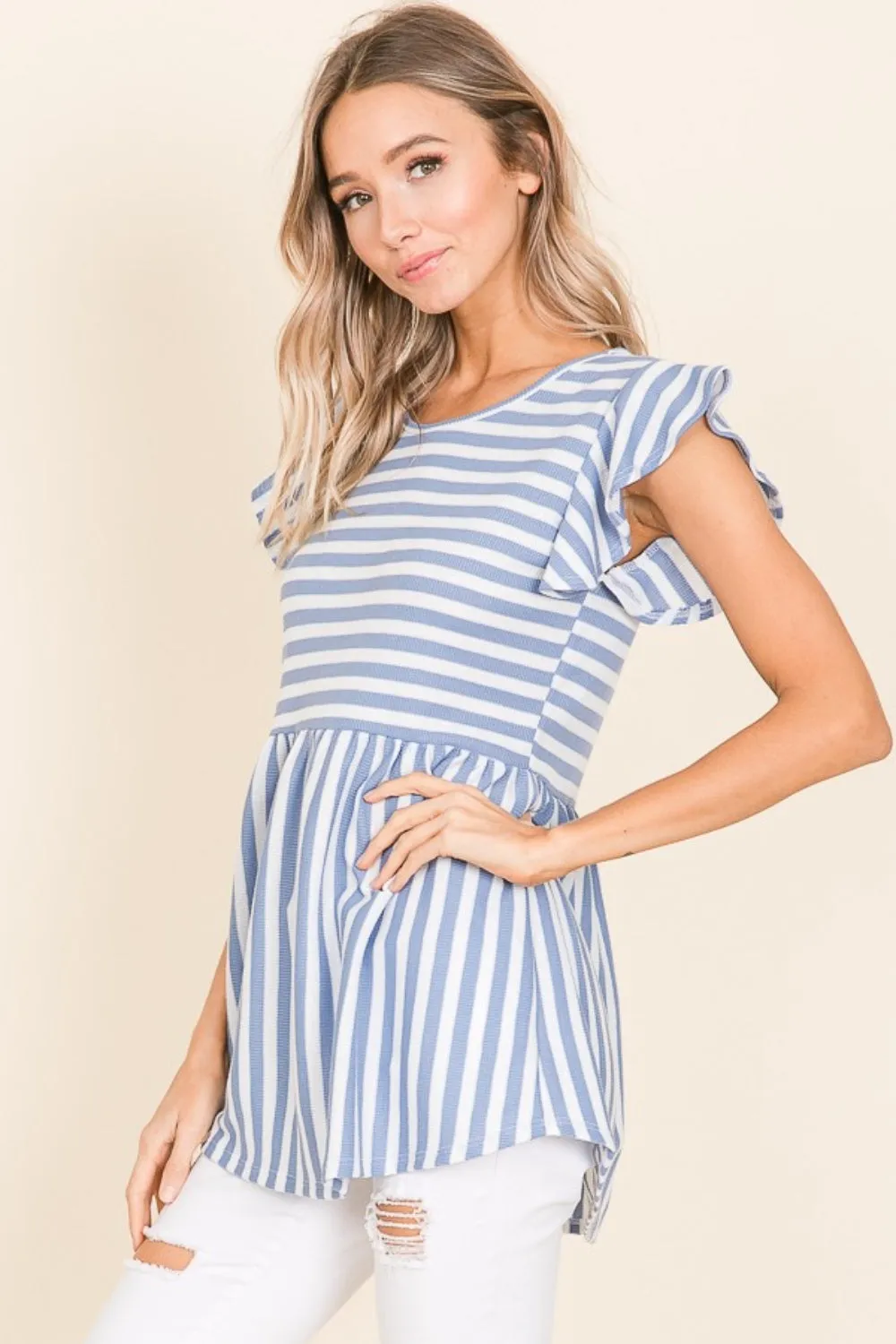 Hazel Blues® |  BOMBOM Striped Round Neck Blouse