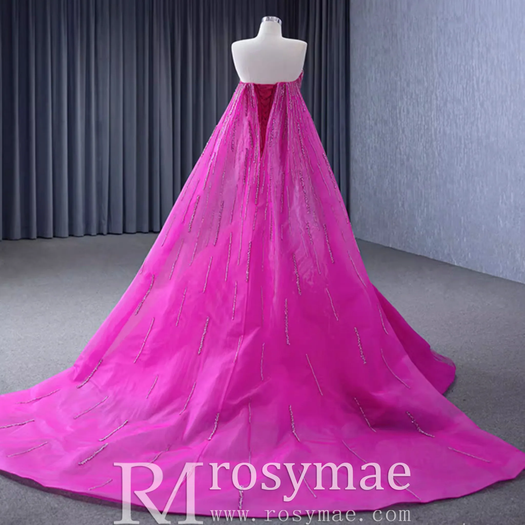 High-end Fuchsia Handmade Beading Prom Dress Evening Gown
