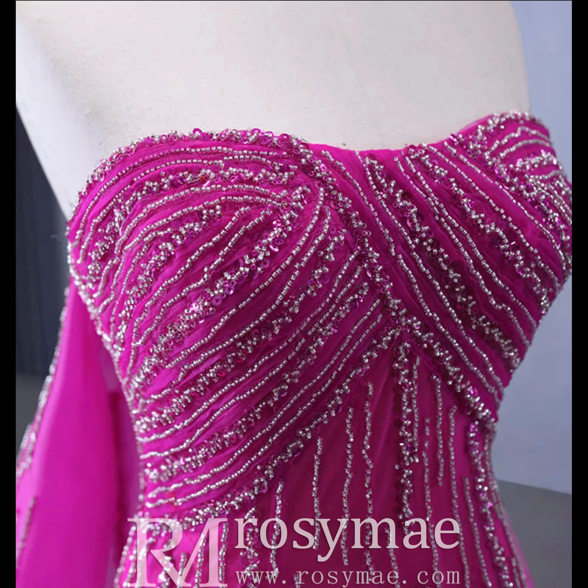 High-end Fuchsia Handmade Beading Prom Dress Evening Gown
