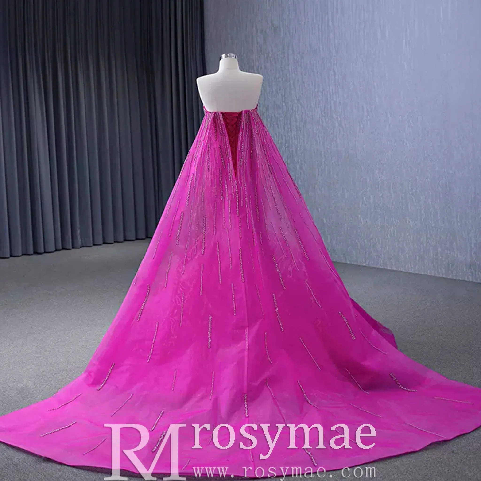 High-end Fuchsia Handmade Beading Prom Dress Evening Gown