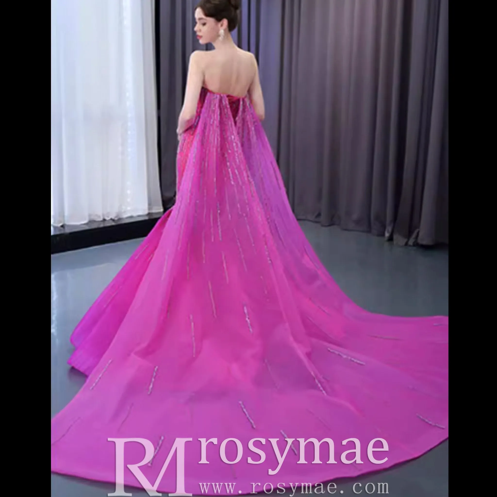 High-end Fuchsia Handmade Beading Prom Dress Evening Gown