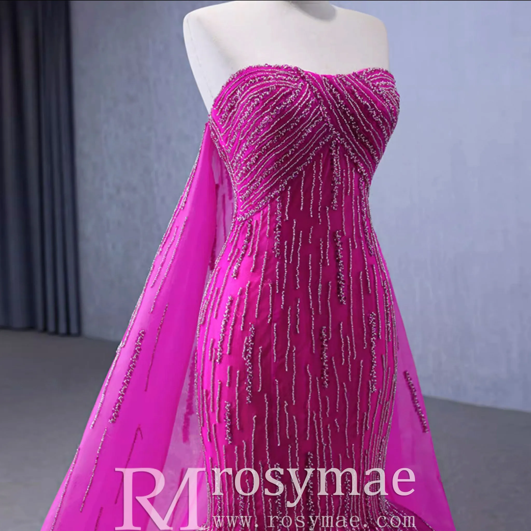 High-end Fuchsia Handmade Beading Prom Dress Evening Gown