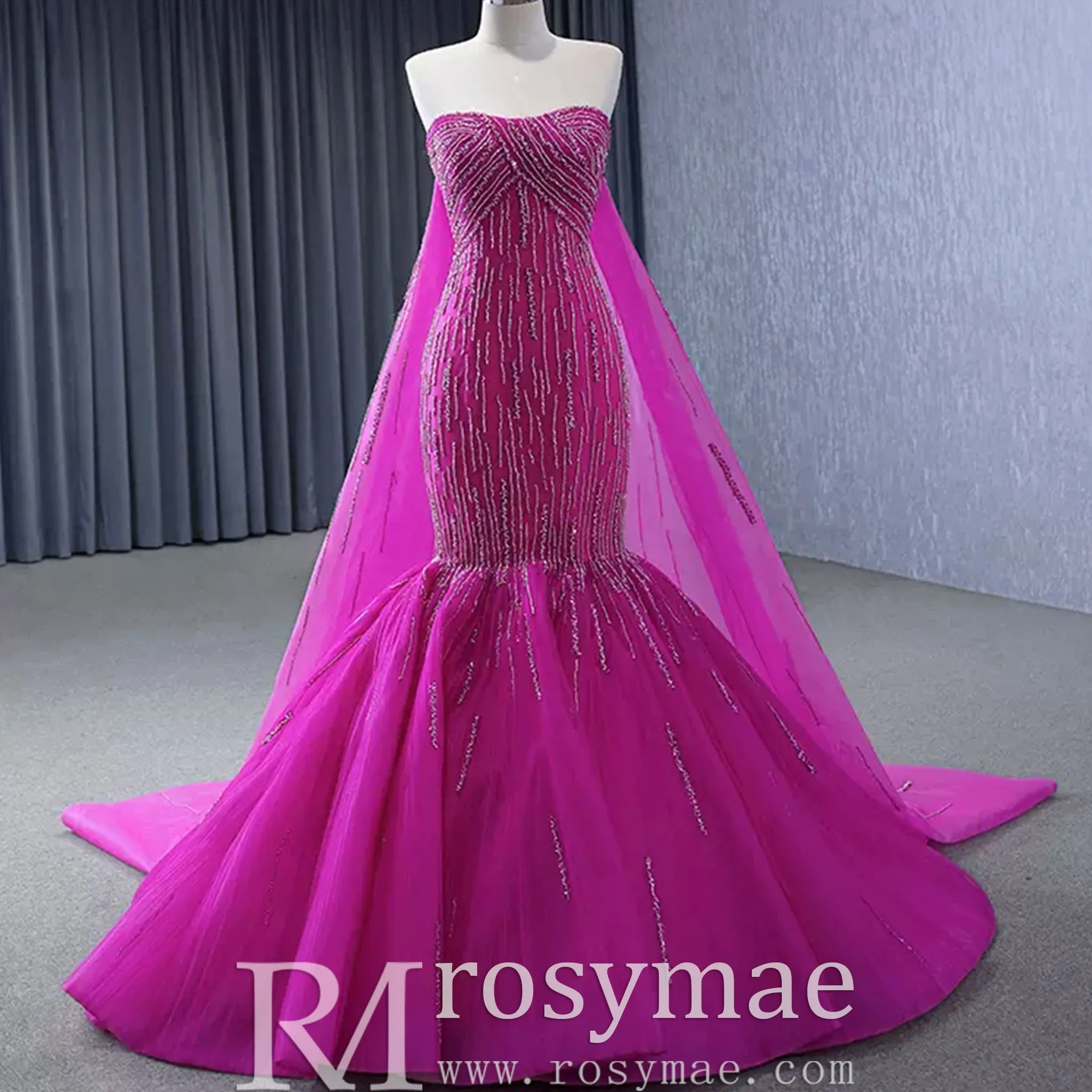 High-end Fuchsia Handmade Beading Prom Dress Evening Gown