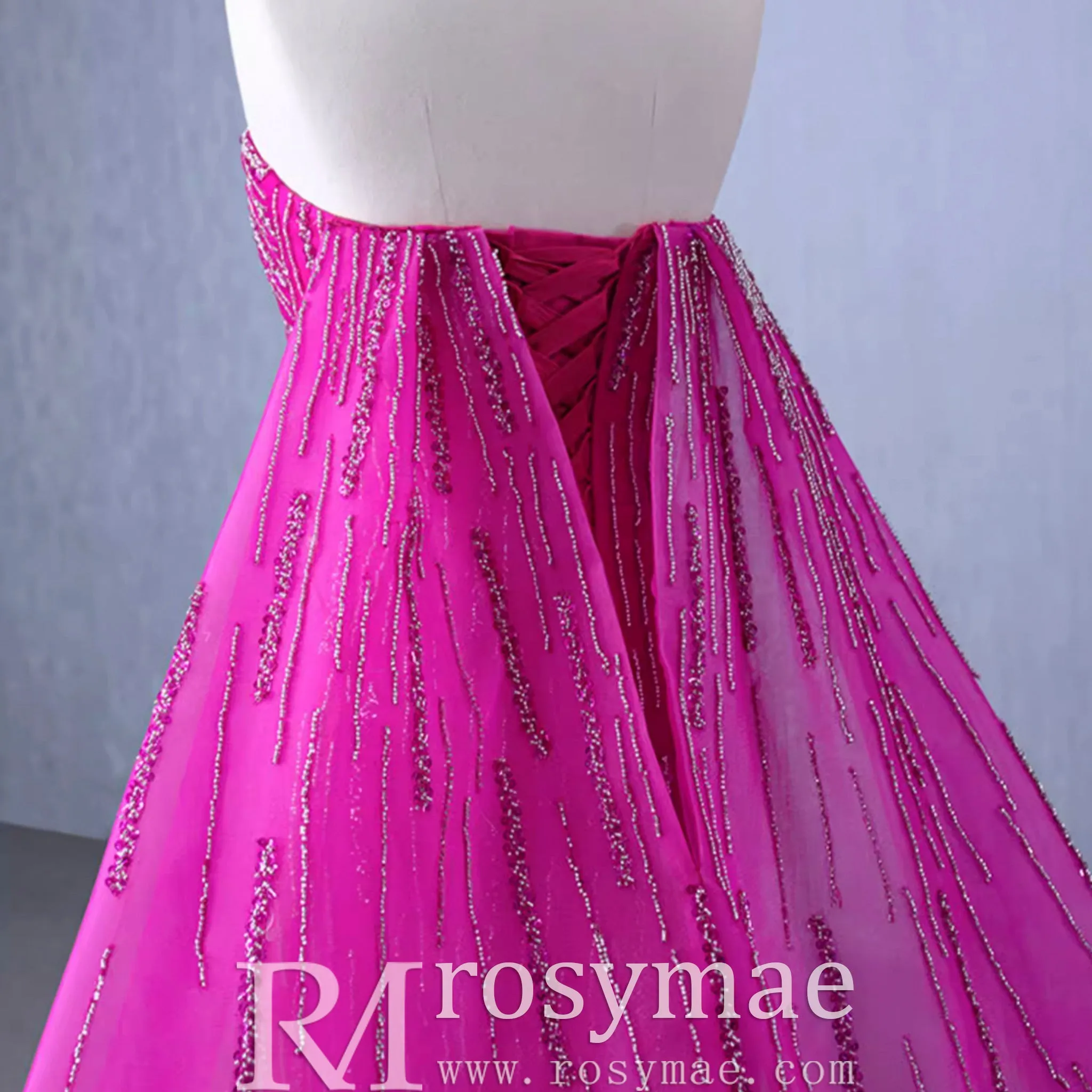 High-end Fuchsia Handmade Beading Prom Dress Evening Gown