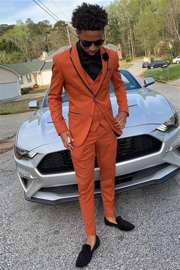 Issac Orange Three-Piece Slim Fit Prom Party Men Suits