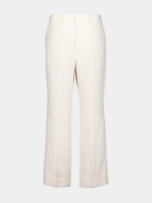 Ivory Classic Fit Linen Trousers