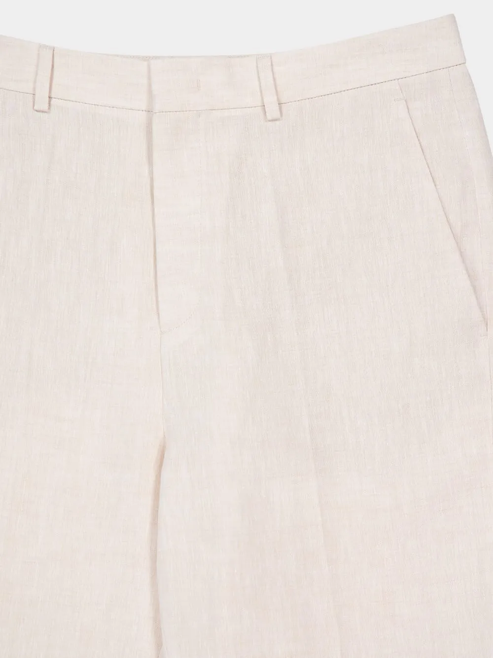 Ivory Classic Fit Linen Trousers
