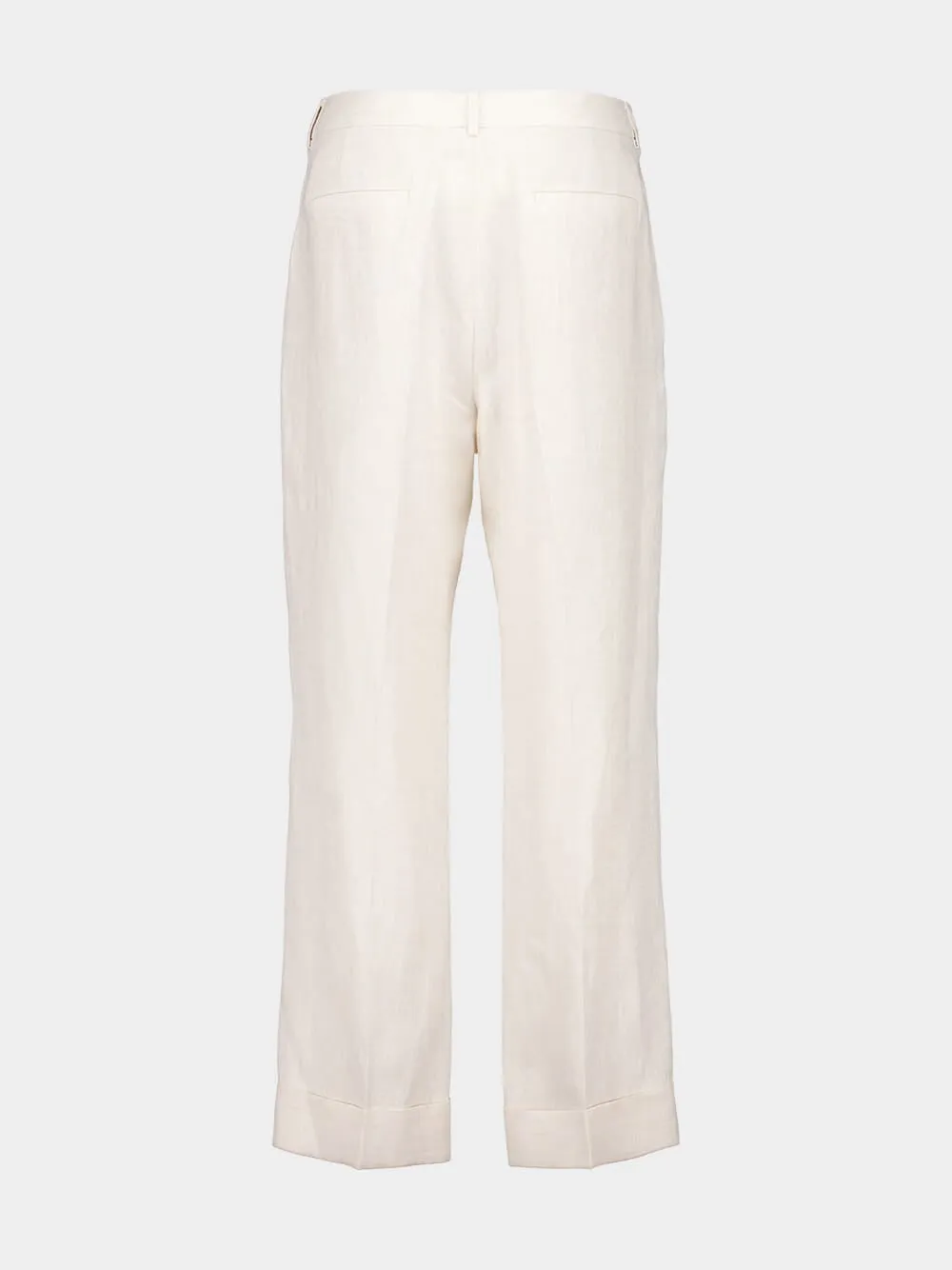 Ivory Classic Fit Linen Trousers