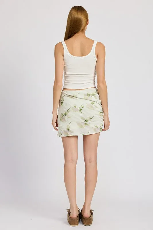 Jacee Floral Pencil Skirt - Ivory, Mini Length, Side Slit, Spring Style