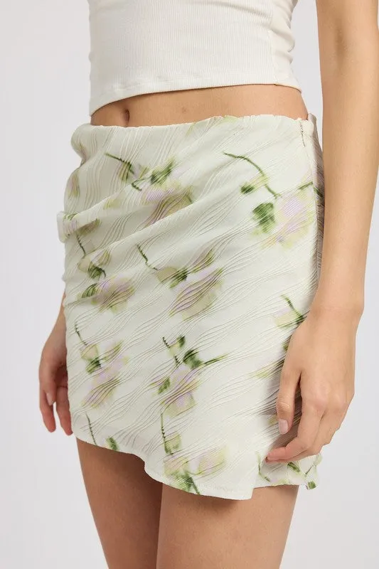 Jacee Floral Pencil Skirt - Ivory, Mini Length, Side Slit, Spring Style