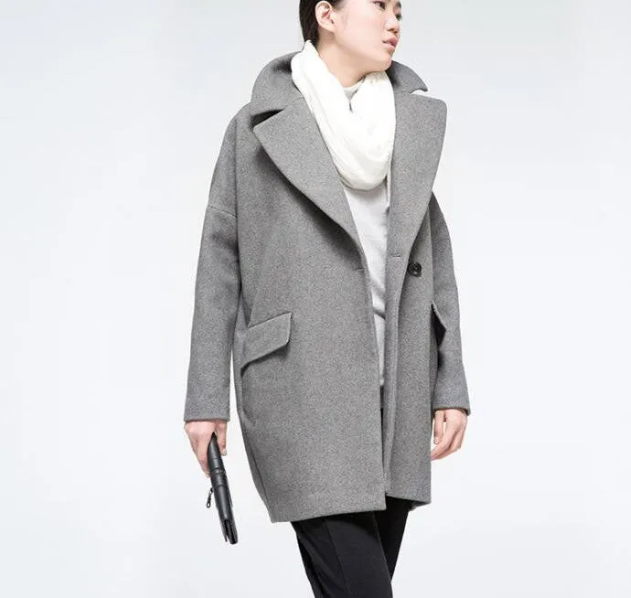 jacket women suit thicken woolen turn-down collar single breasted wide-waisted long mantle type outerwears