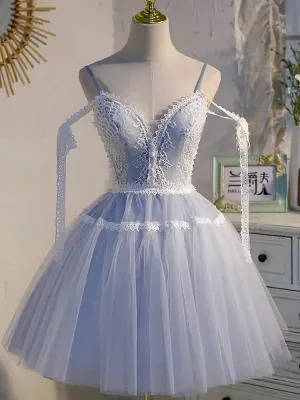 JazzHer Cute Ball Gown Straps Gray Birthday Outfits Tulle Homecoming Dresses (PRE-ORDER)