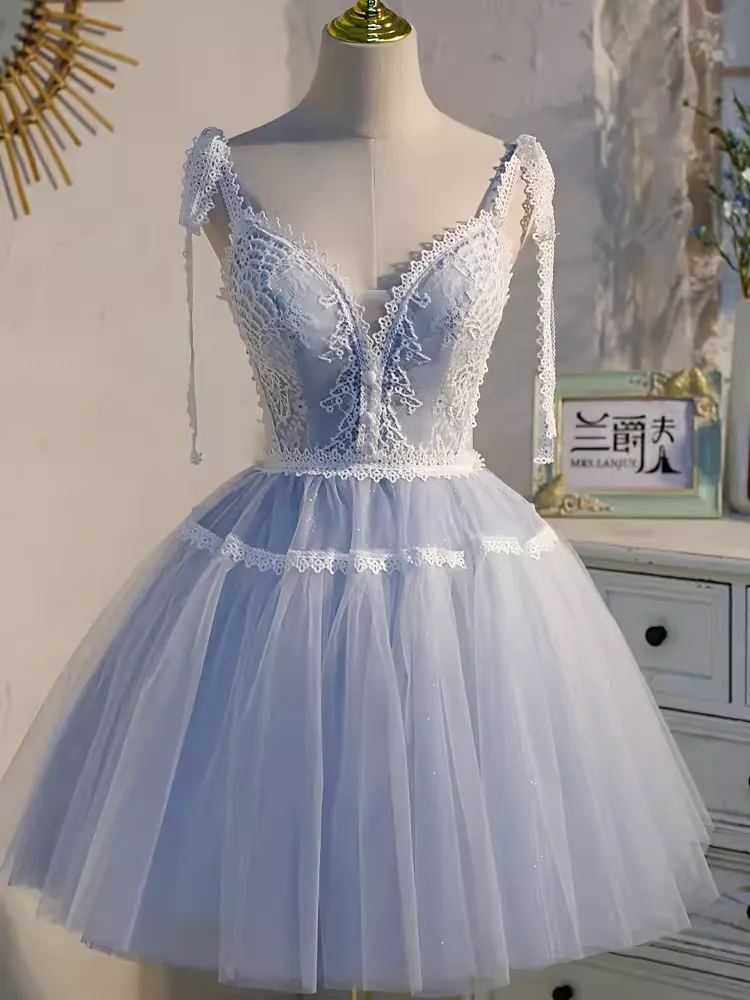 JazzHer Cute Ball Gown Straps Gray Birthday Outfits Tulle Homecoming Dresses (PRE-ORDER)