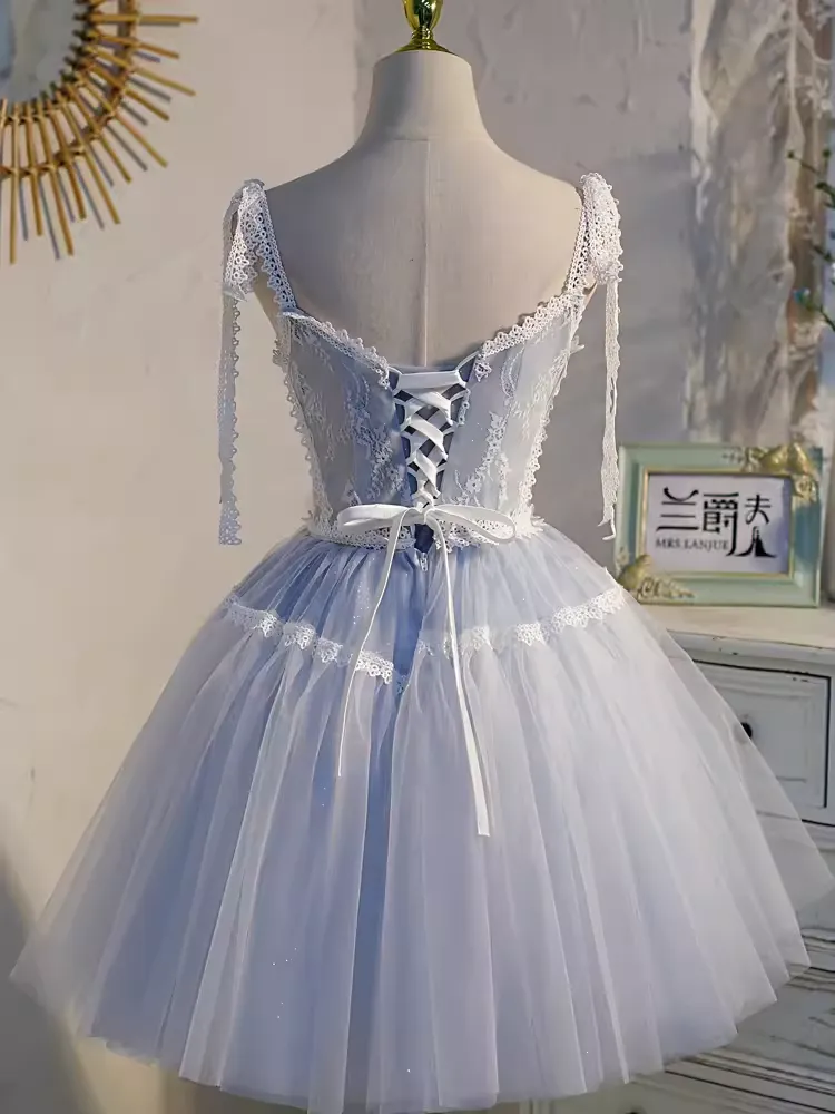 JazzHer Cute Ball Gown Straps Gray Birthday Outfits Tulle Homecoming Dresses (PRE-ORDER)