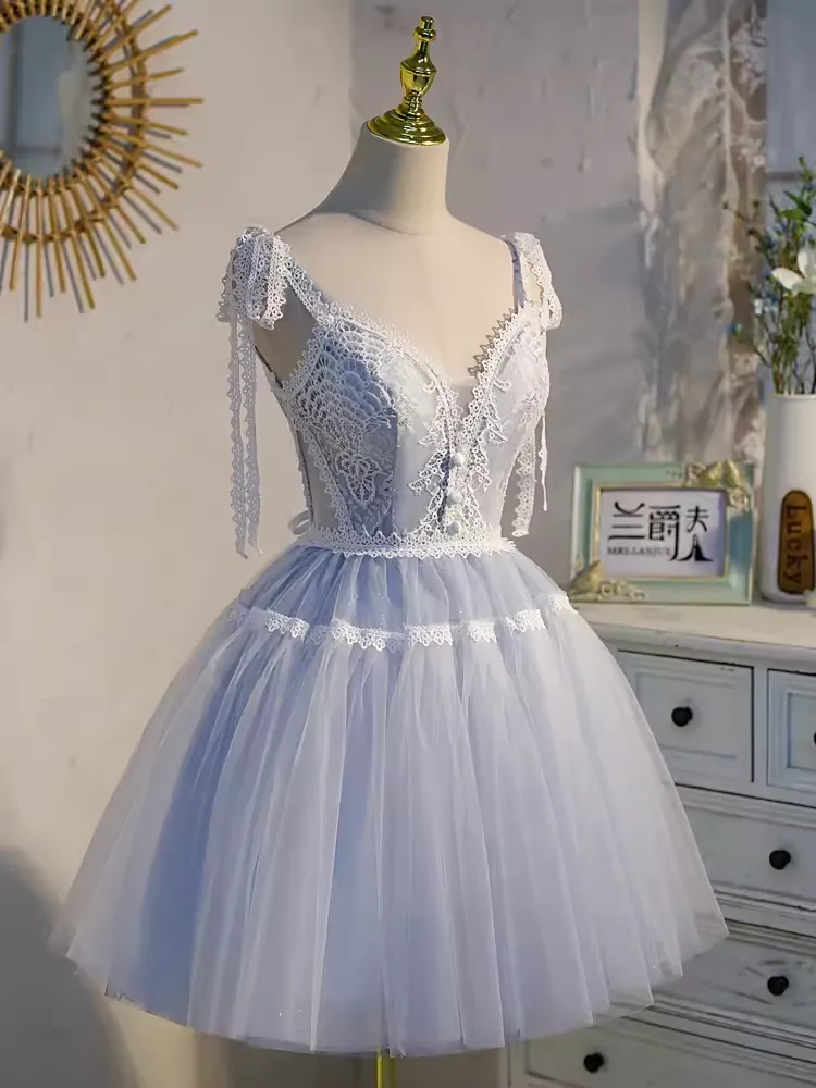 JazzHer Cute Ball Gown Straps Gray Birthday Outfits Tulle Homecoming Dresses (PRE-ORDER)