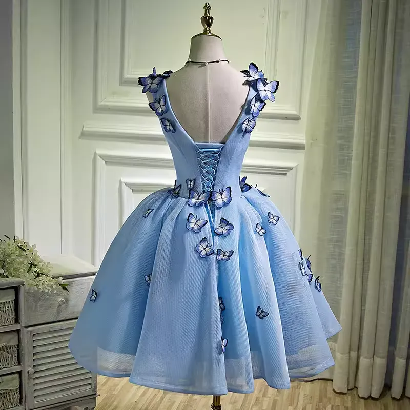 JazzHer Elegant Ball Gown Blue Birthday Outfits Tulle Homecoming Dresses With Butterfly (PRE-ORDER)