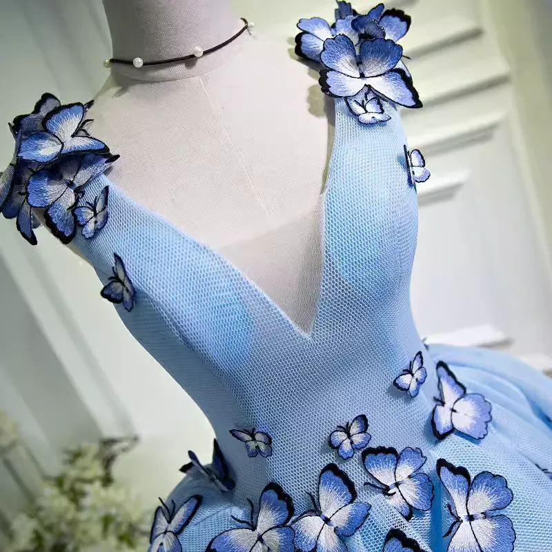 JazzHer Elegant Ball Gown Blue Birthday Outfits Tulle Homecoming Dresses With Butterfly (PRE-ORDER)