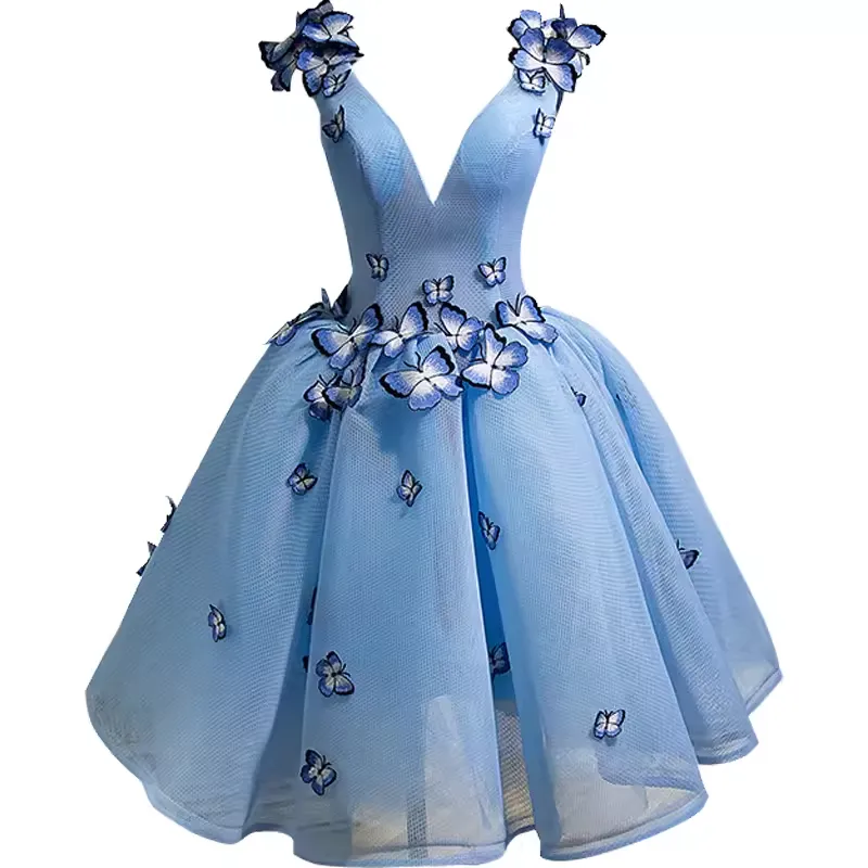 JazzHer Elegant Ball Gown Blue Birthday Outfits Tulle Homecoming Dresses With Butterfly (PRE-ORDER)