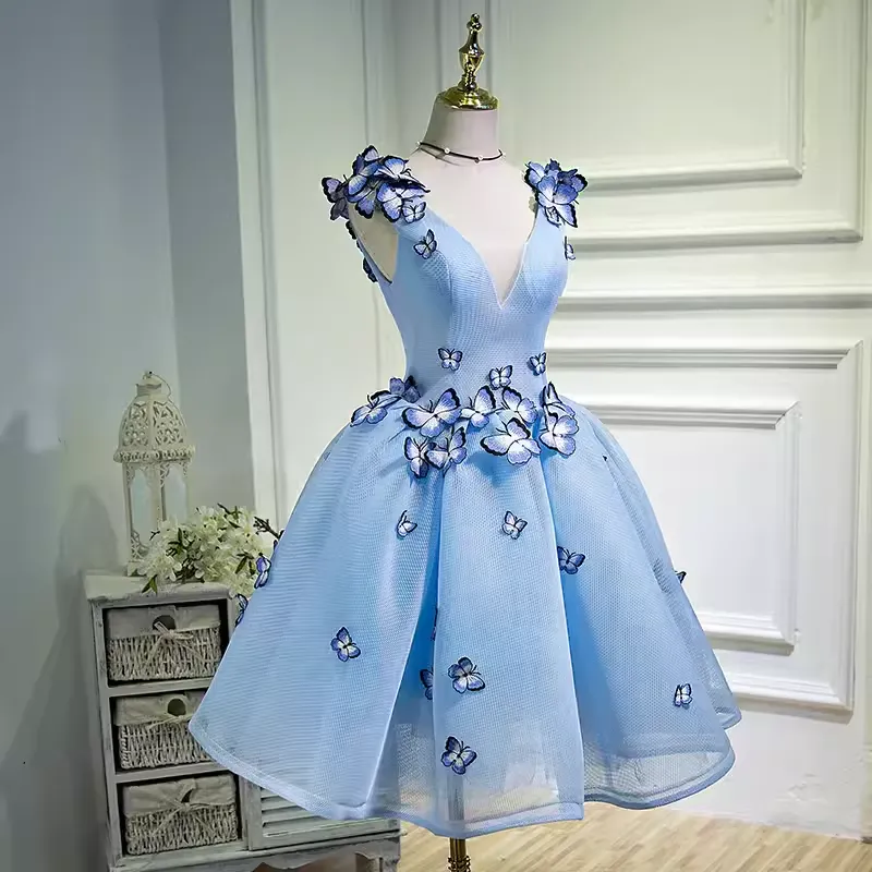 JazzHer Elegant Ball Gown Blue Birthday Outfits Tulle Homecoming Dresses With Butterfly (PRE-ORDER)