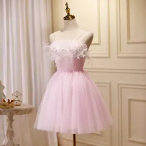 JazzHer Elegant Ball Gown Spaghetti Straps Party Dress Pink Homecoming Dresses (PRE-ORDER)