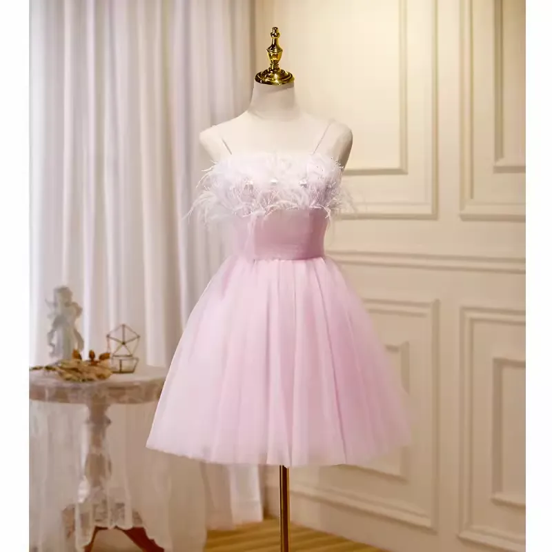 JazzHer Elegant Ball Gown Spaghetti Straps Party Dress Pink Homecoming Dresses (PRE-ORDER)