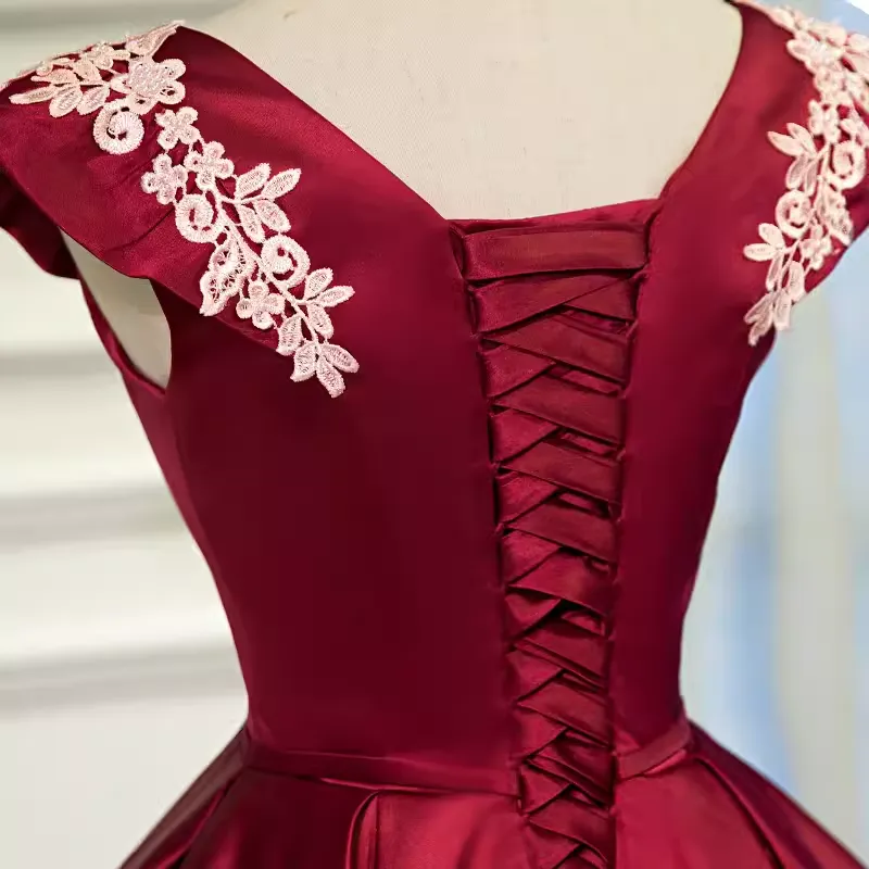 JazzHer Elegant Ball Gown V Neckline Satin Party Dress Burgundy Homecoming Dresses (PRE-ORDER)
