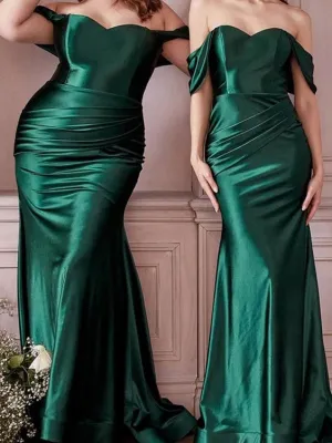JazzHer Elegant Mermaid Off The Shoulder Neckline Short Sleeves Green Prom Dresses Long Evening Dress (PRE-ORDER)