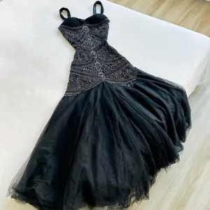 JazzHer Gorgeous Mermaid Spaghetti Straps Black Long Tulle Prom Dresses Evening Dress (PRE-ORDER)