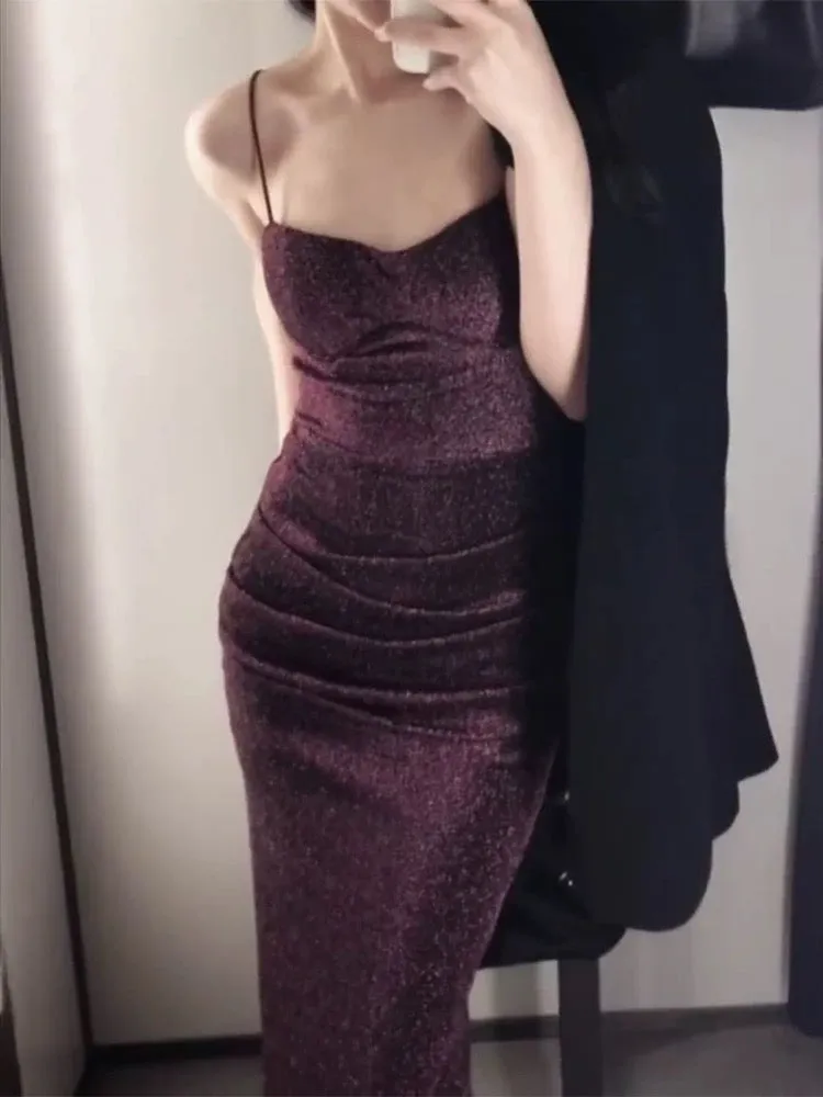 JazzHer Gorgeous Mermaid Spaghetti Straps Grape Sequin Evening Dress Prom Dresses Birthday Outfits (PRE-ORDER)