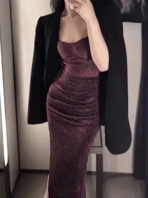 JazzHer Gorgeous Mermaid Spaghetti Straps Grape Sequin Evening Dress Prom Dresses Birthday Outfits (PRE-ORDER)