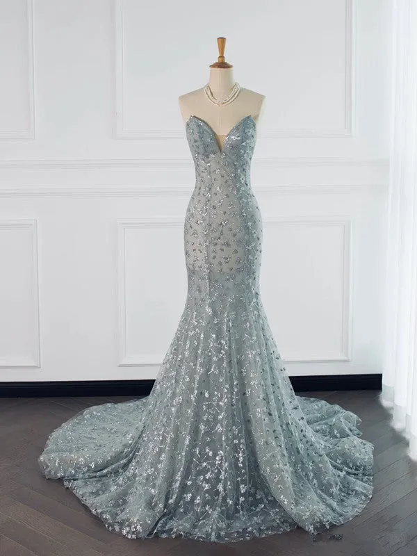 JazzHer Pretty Mermaid High Neckline Sequin Long Prom Dresses Party Gown Evening Dress (PRE-ORDER)