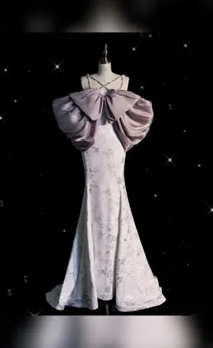 JazzHer Pretty Mermaid Spaghetti Straps Lilac Satin Long Ruffles Evening Dress Prom Dresses (PRE-ORDER)