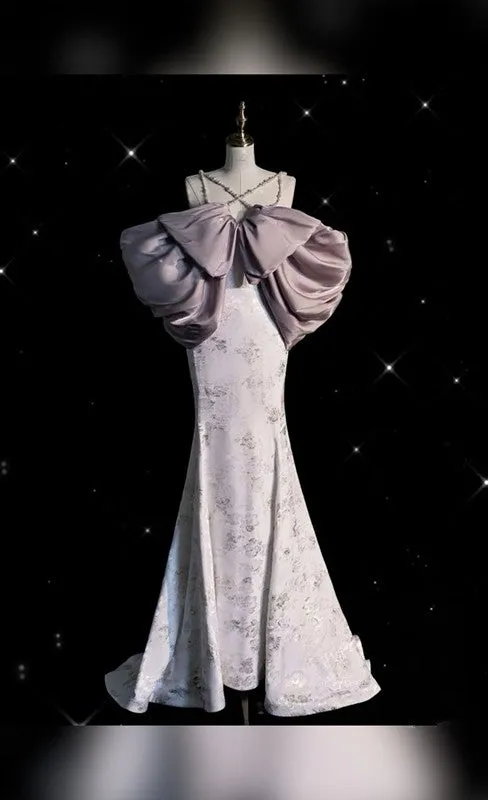 JazzHer Pretty Mermaid Spaghetti Straps Lilac Satin Long Ruffles Evening Dress Prom Dresses (PRE-ORDER)