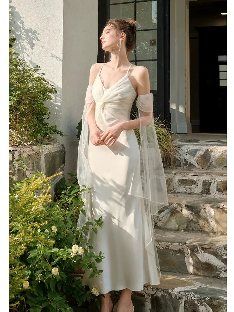 JazzHer Pretty Mermaid Spaghetti Straps White Long Prom Dresses Party Evening Dress (PRE-ORDER)
