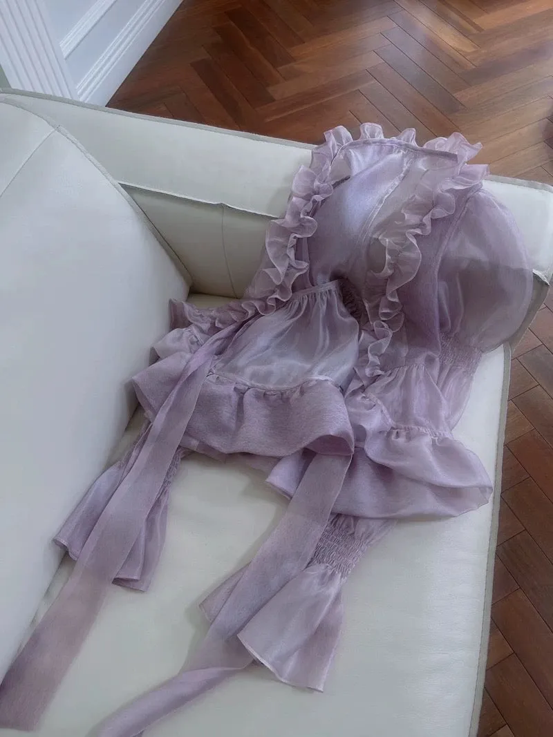 JazzHer Sexy A Line Strapless Lilac Organza Short Homecoming Dresses Birthday Outfits (PRE-ORDER)